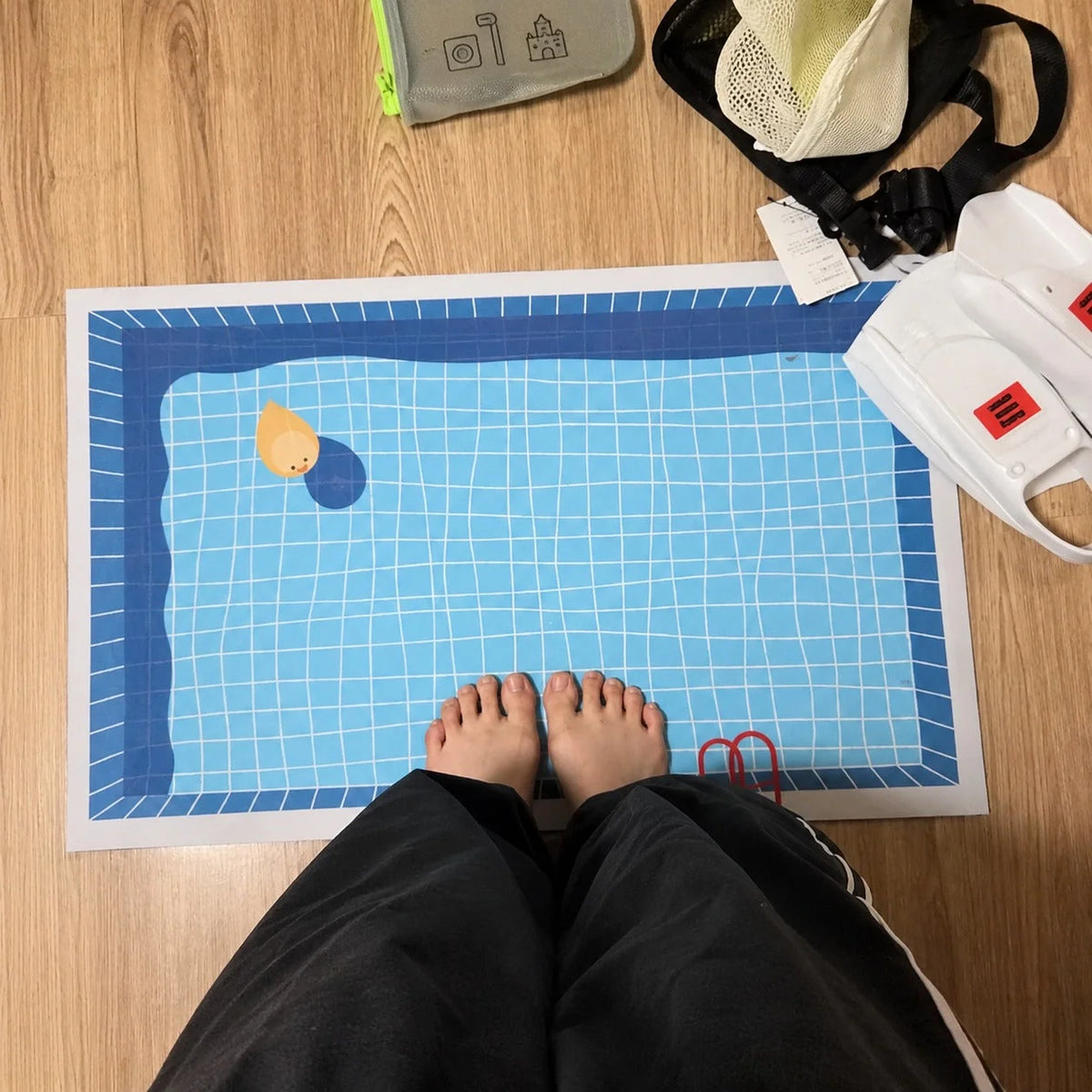 Bathroom Floor Mat Quick-Dry Soft Rubber Pool-Inspired Print