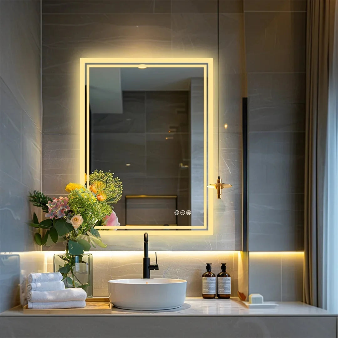 Bathroom Mirror Frameless Edge-Lit LED Anti-Fog Heating Pad