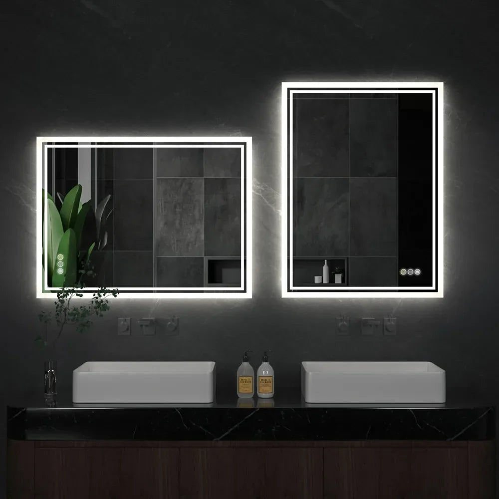 Bathroom Mirror Frameless Edge-Lit LED Anti-Fog Heating Pad