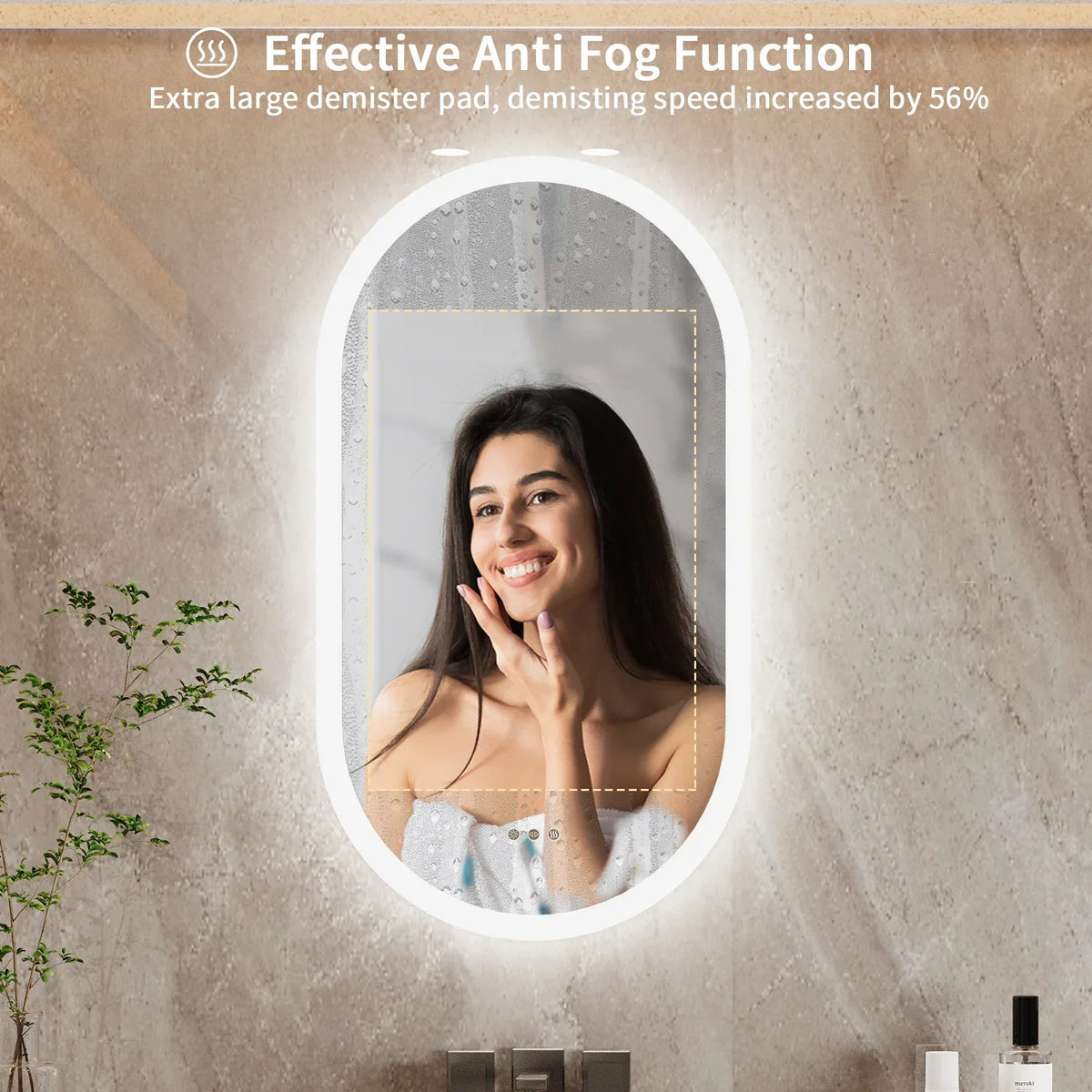 Bathroom Mirror Oval Backlit LED Touch Dimming Anti-Fog