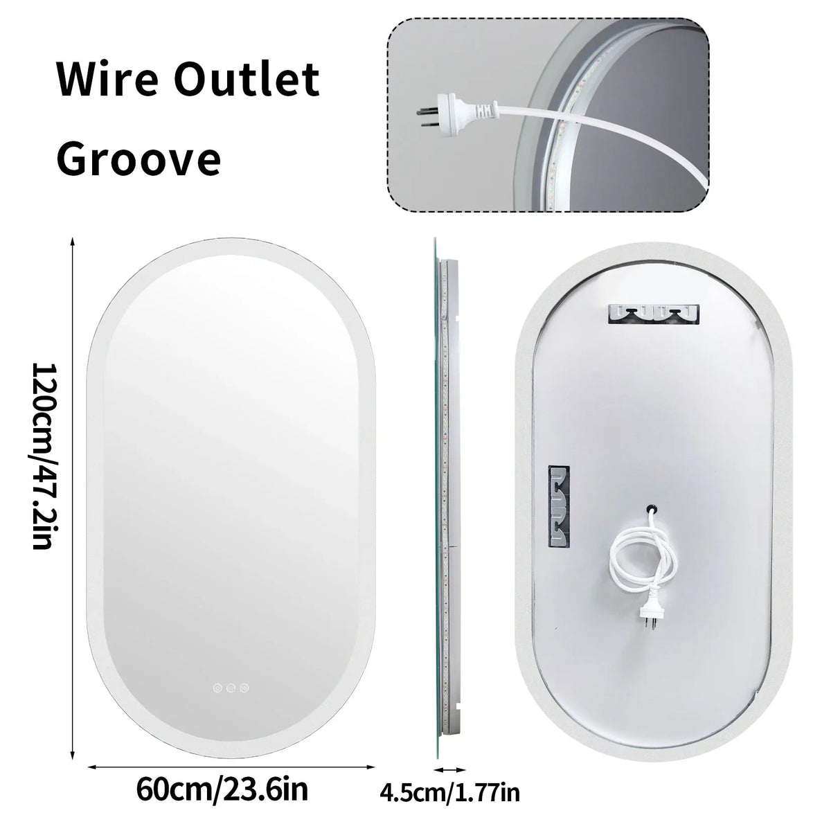 Bathroom Mirror Oval Backlit LED Touch Dimming Anti-Fog