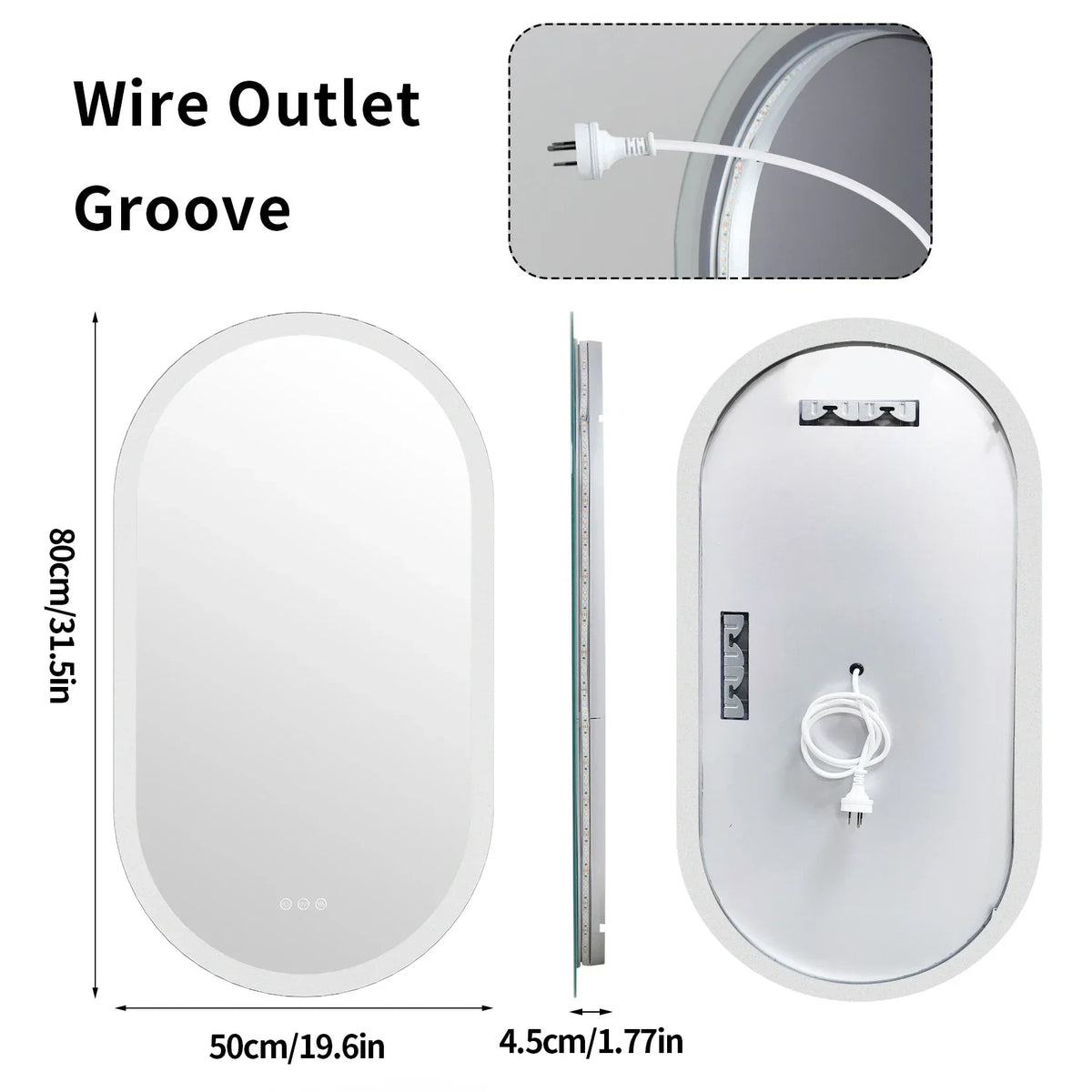 Bathroom Mirror Oval Backlit LED Touch Dimming Anti-Fog