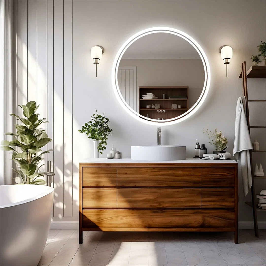 Bathroom Mirror Touch Dimmable LED Ring Heated Glass