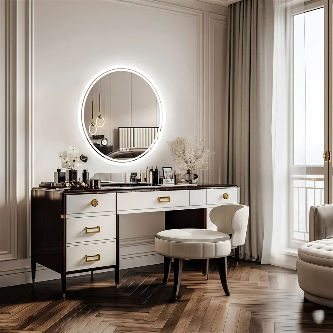 Bathroom Mirror Touch Dimmable LED Ring Heated Glass