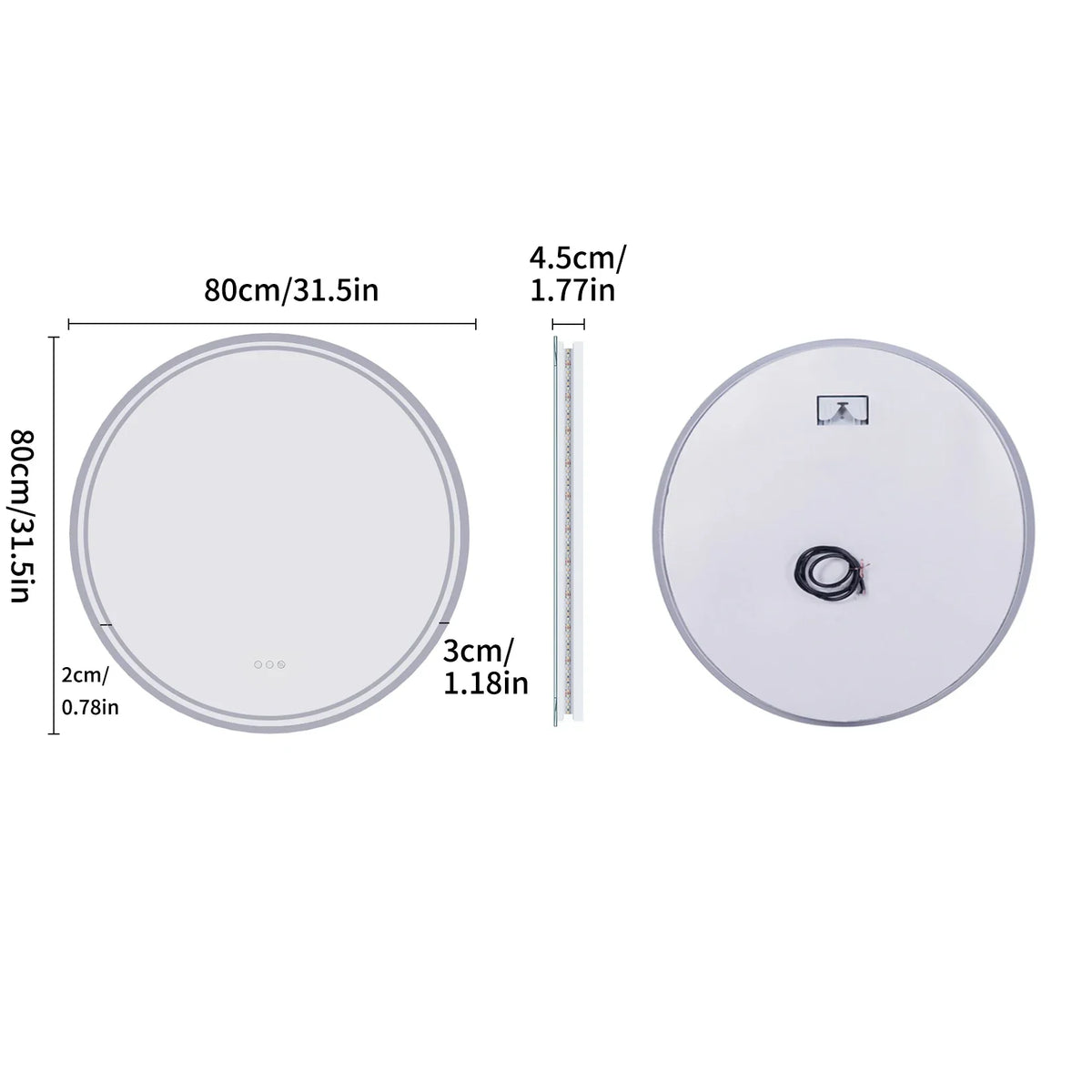Bathroom Mirror Touch Dimmable LED Ring Heated Glass