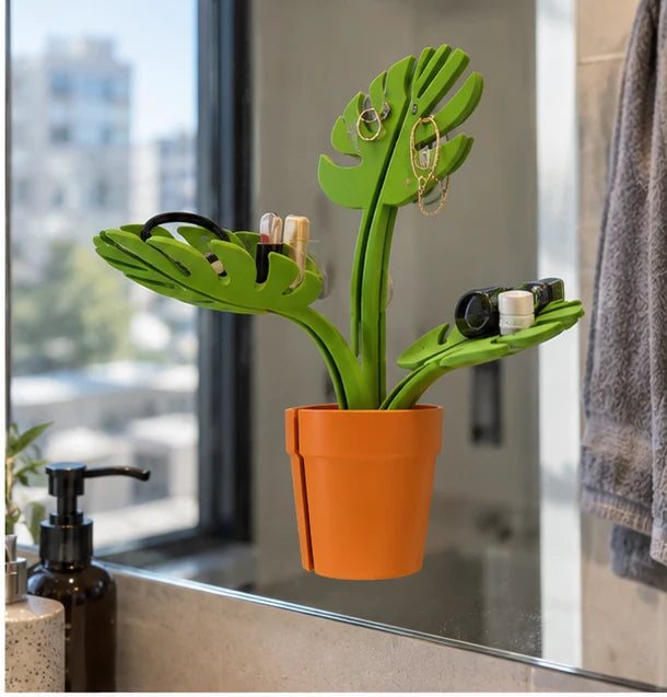 Bathroom Organizer Adhesive Wall-Mount Plant Pot Design Leaf Holders