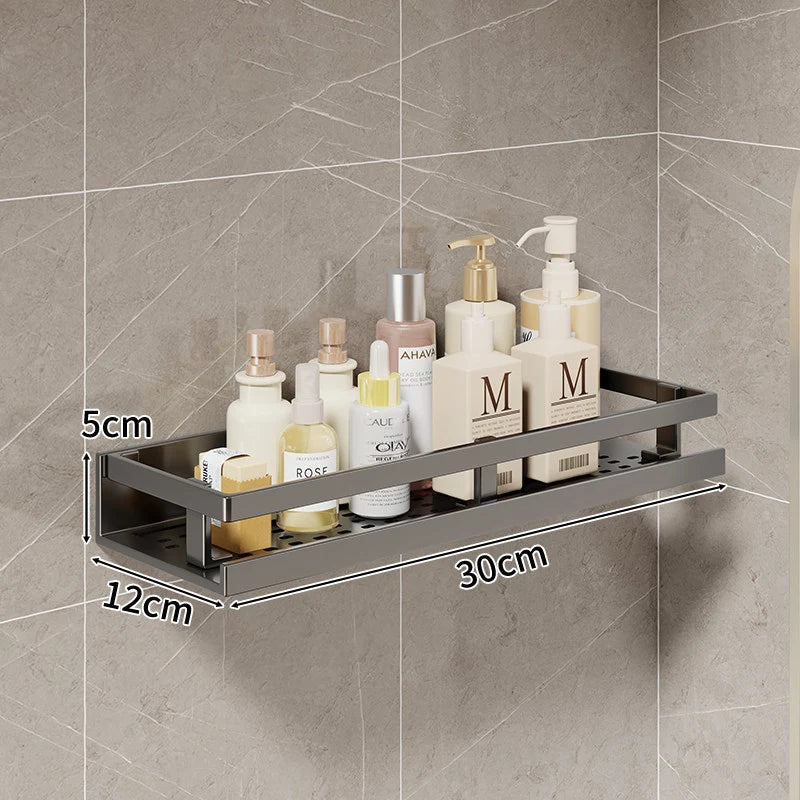 Bathroom Shelf Wall-Mounted With Towel Bar & Hooks