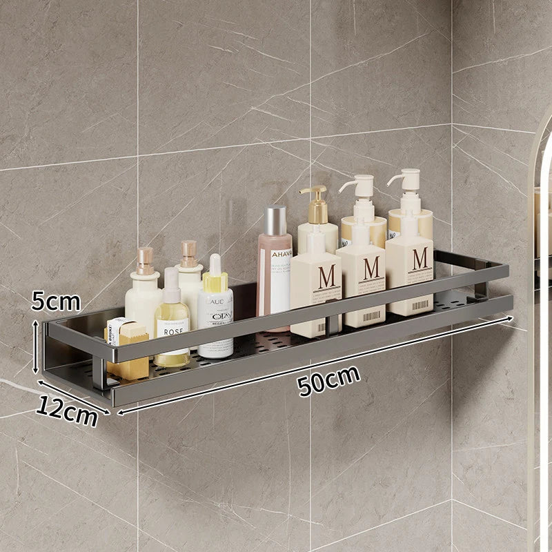 Bathroom Shelf Wall-Mounted With Towel Bar & Hooks