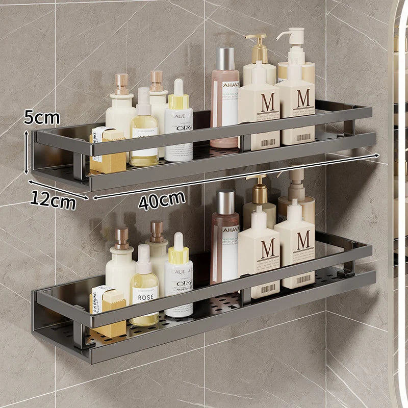 Bathroom Shelf Wall-Mounted With Towel Bar & Hooks