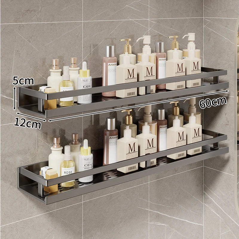 Bathroom Shelf Wall-Mounted With Towel Bar & Hooks