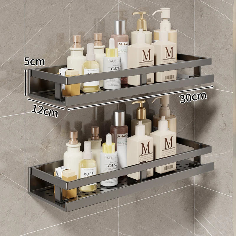 Bathroom Shelf Wall-Mounted With Towel Bar & Hooks