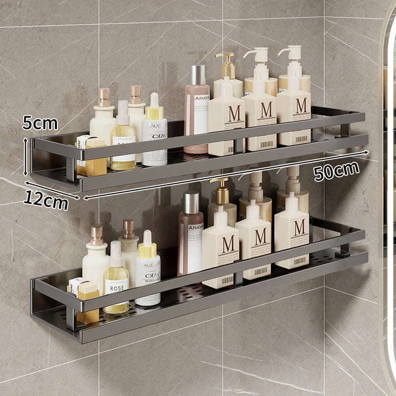 Bathroom Shelf Wall-Mounted With Towel Bar & Hooks