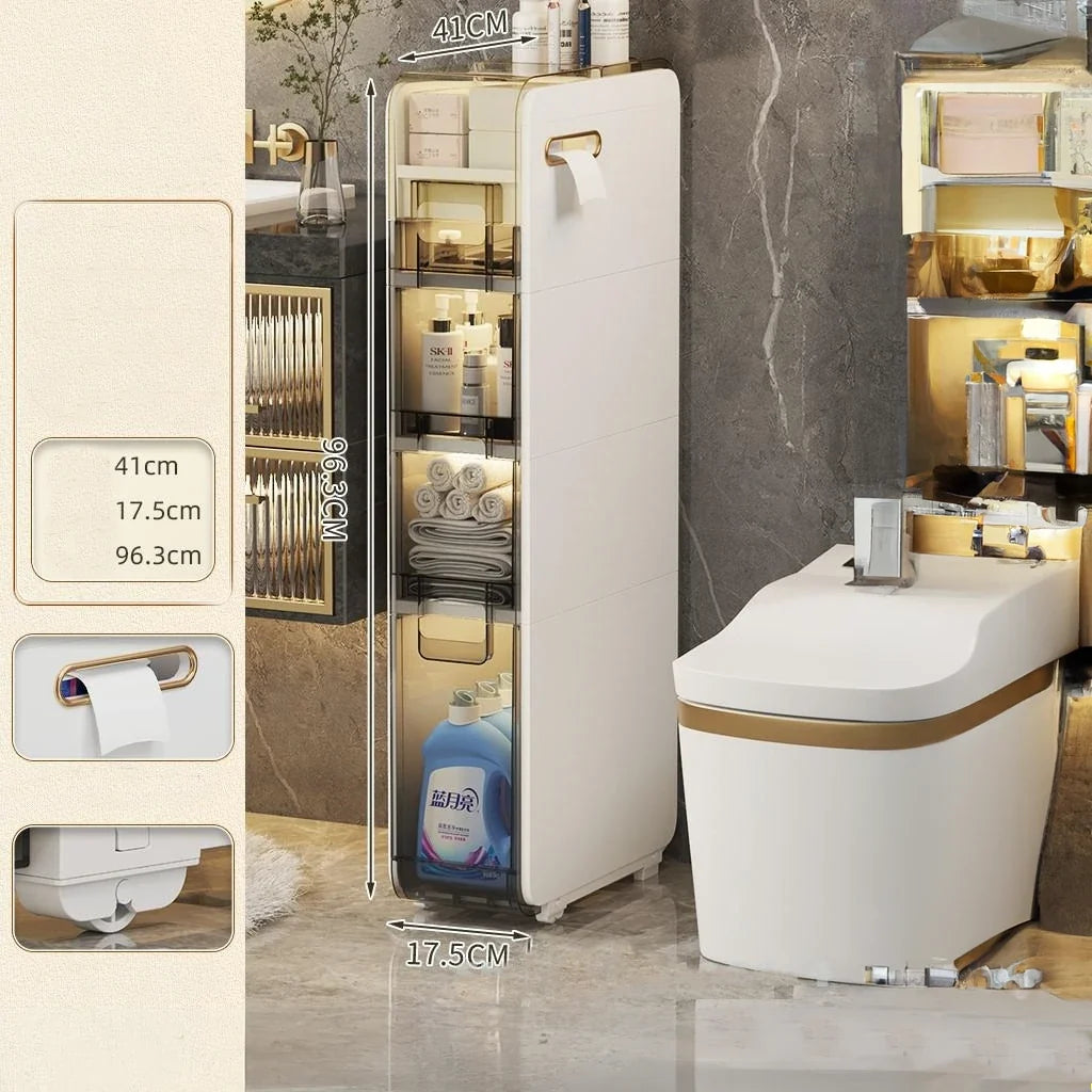 Bathroom Storage Cabinet Slim Multi-Tier ABS Construction