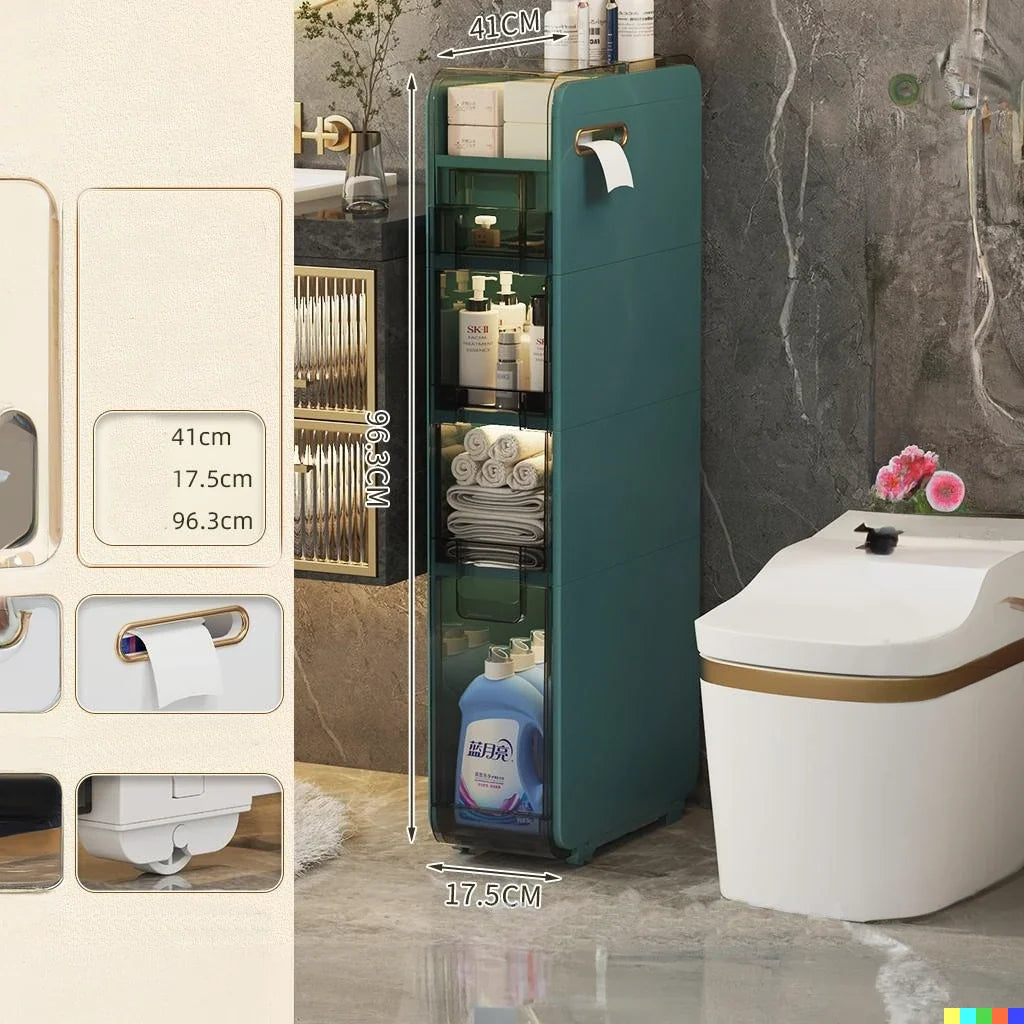Bathroom Storage Cabinet Slim Multi-Tier ABS Construction