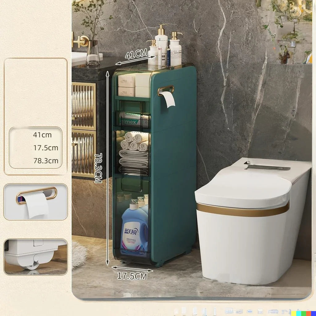 Bathroom Storage Cabinet Slim Multi-Tier ABS Construction