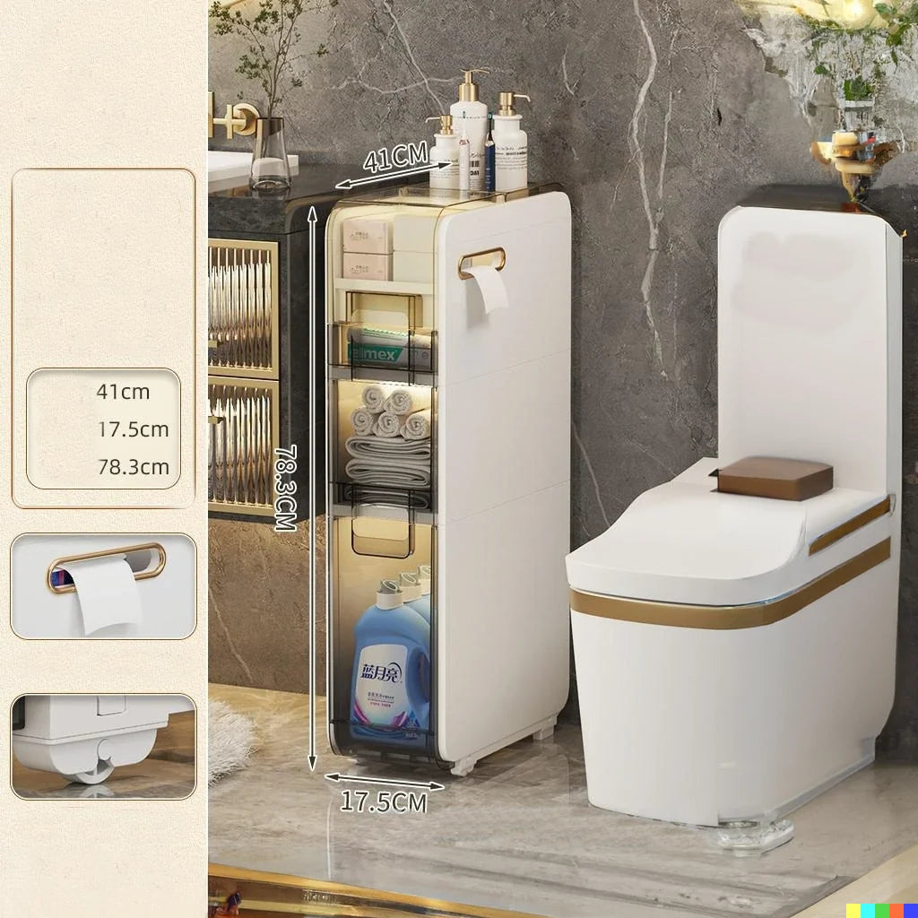 Bathroom Storage Cabinet Slim Multi-Tier ABS Construction