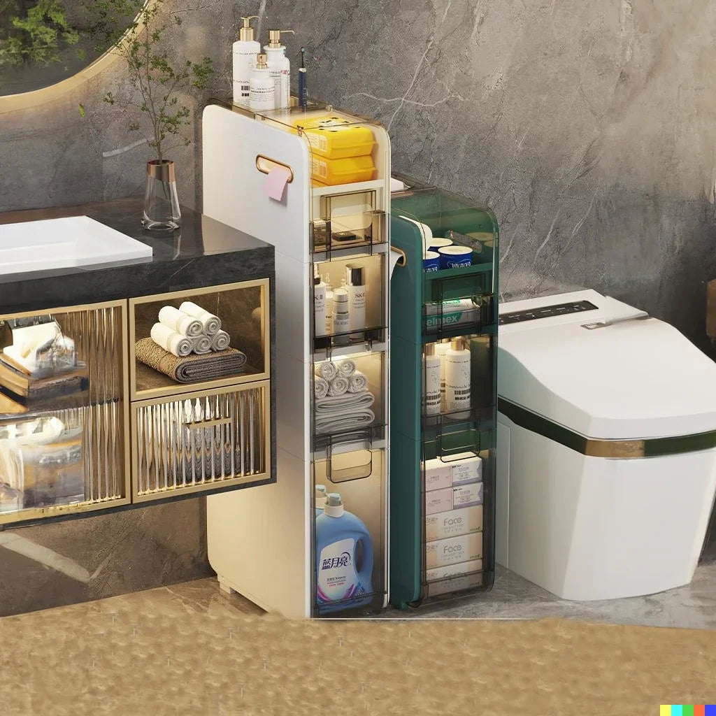 Bathroom Storage Cabinet Slim Multi-Tier ABS Construction