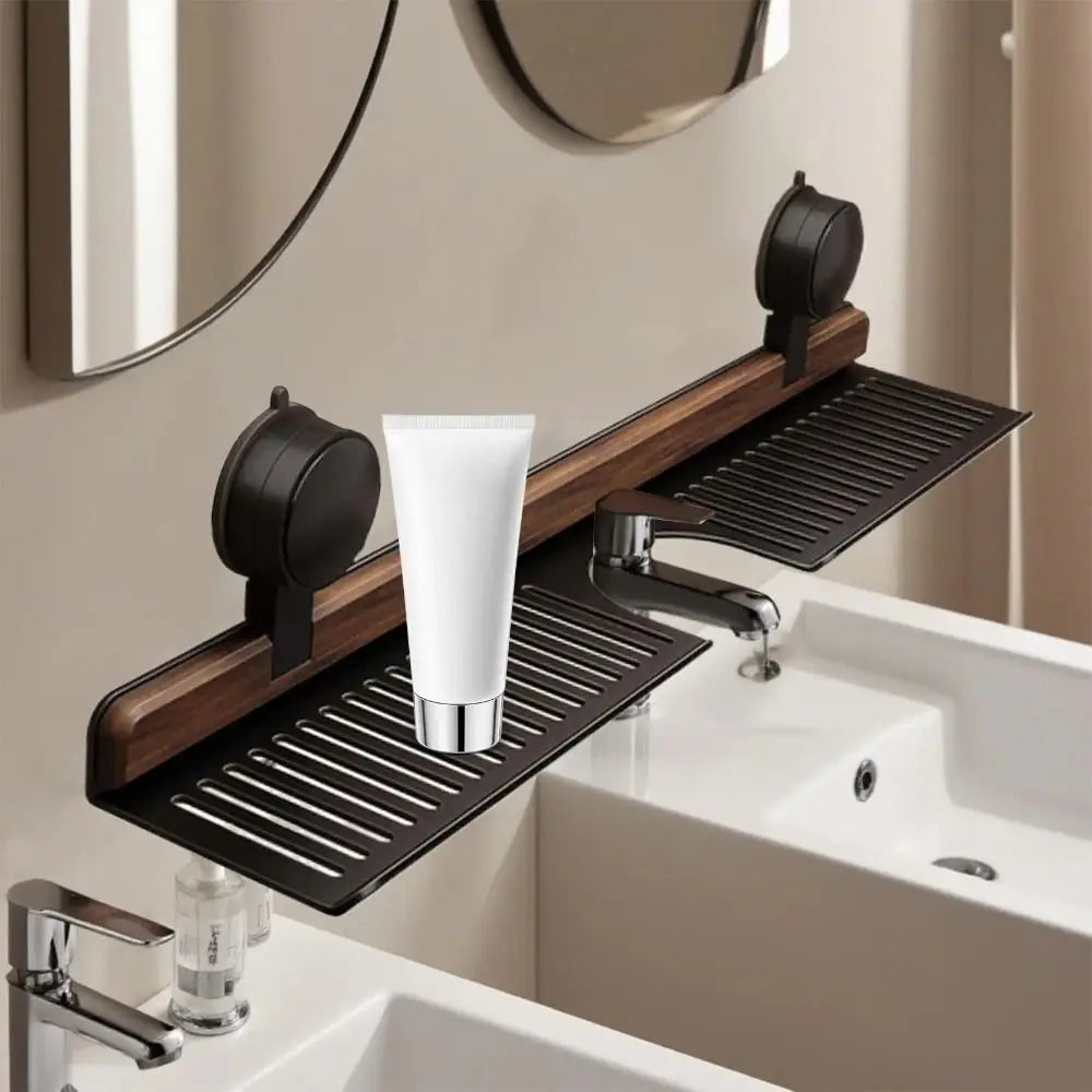 Bathroom Storage Rack No-Drill Suction Mount Open-Bottom Drainage