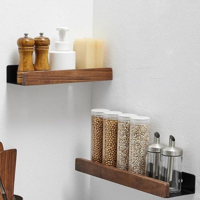 Bathroom Wall Shelf Solid Wood Self-Adhesive Water-Resistant Coating