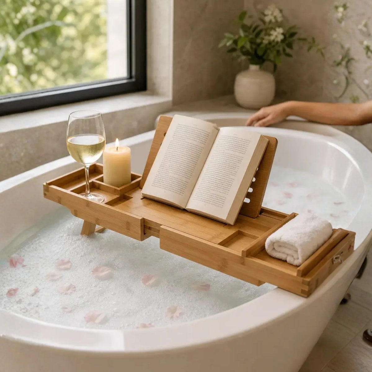 Bathtub Tray Expandable Bamboo Tablet & Device Slots