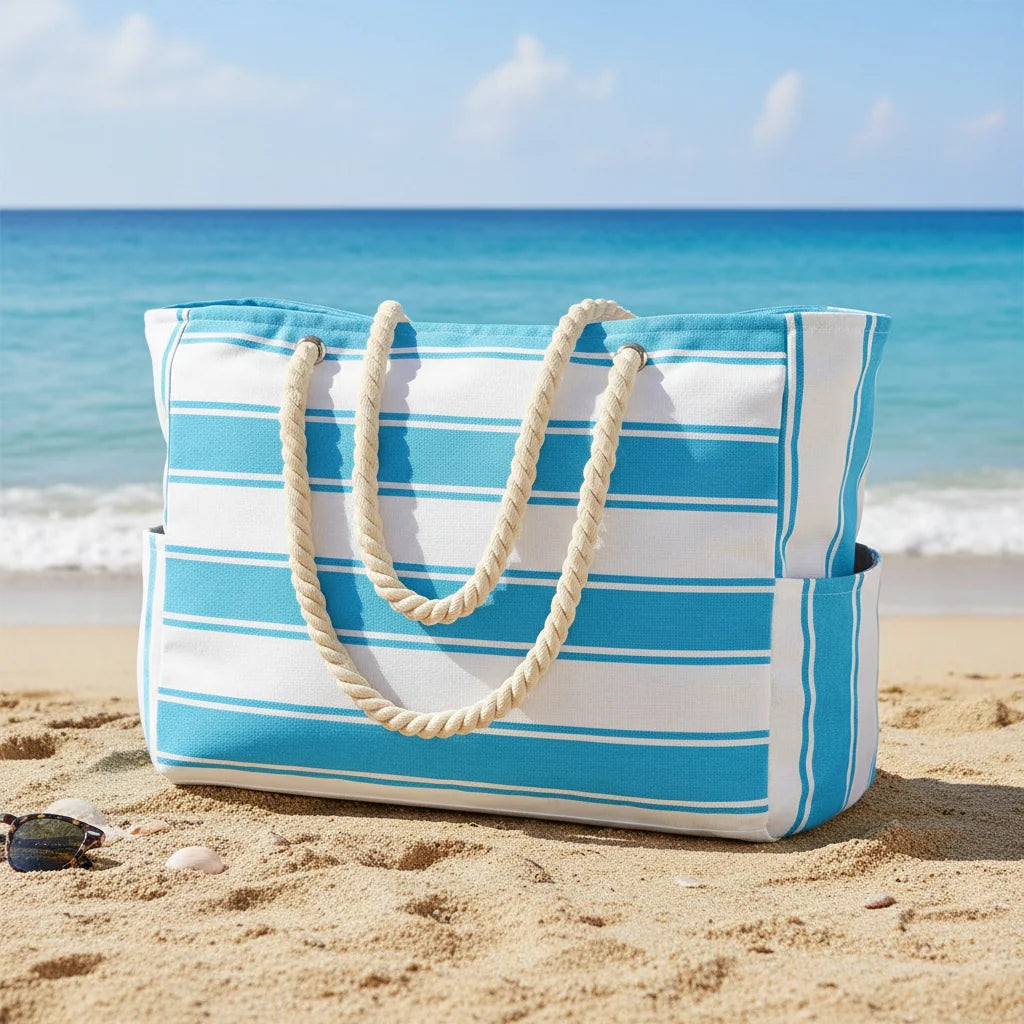 Beach Tote Bag Water-Resistant Foldable Zippered Multiple Pockets