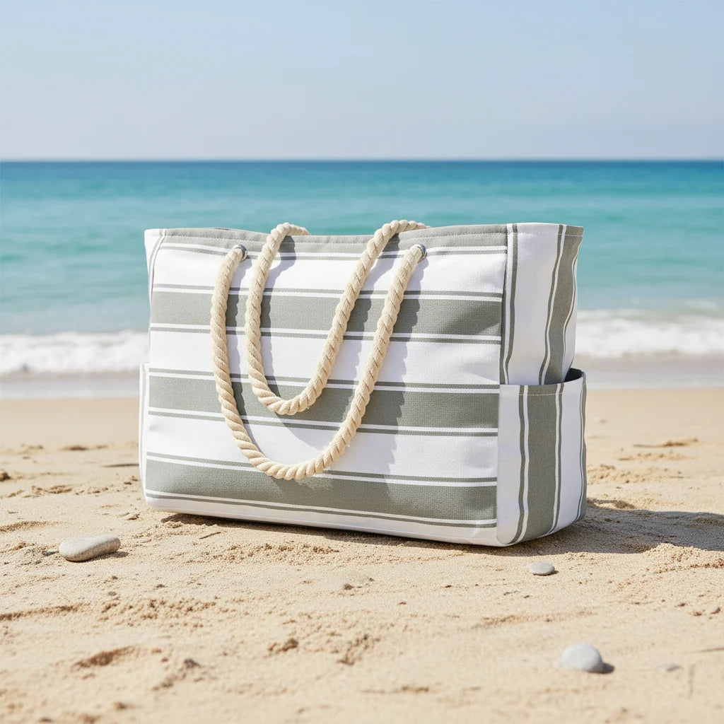 Beach Tote Bag Water-Resistant Foldable Zippered Multiple Pockets