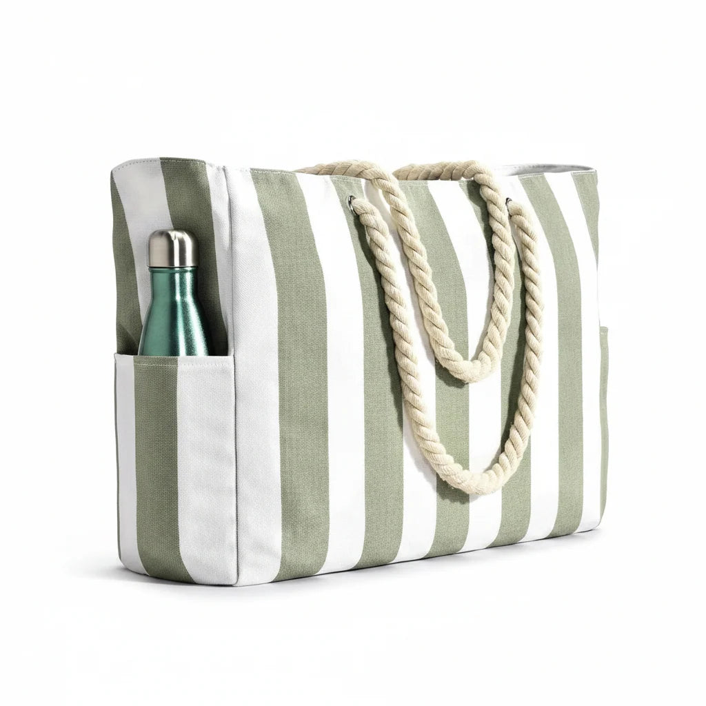 Beach Tote Bag Water-Resistant Foldable Zippered Multiple Pockets