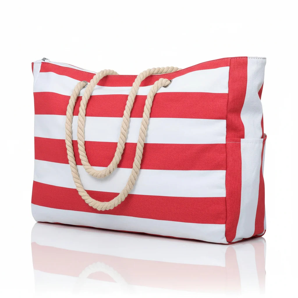 Beach Tote Bag Water-Resistant Foldable Zippered Multiple Pockets
