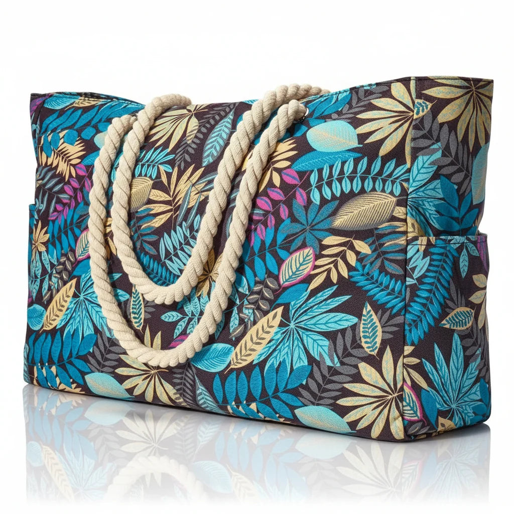 Beach Tote Bag Water-Resistant Foldable Zippered Multiple Pockets