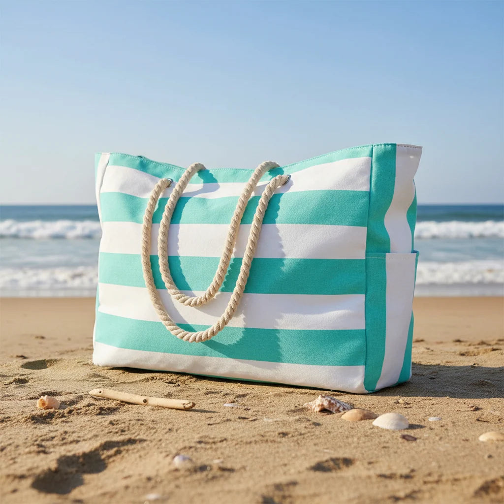 Beach Tote Bag Water-Resistant Foldable Zippered Multiple Pockets