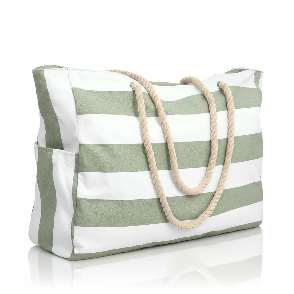 Beach Tote Bag Water-Resistant Foldable Zippered Multiple Pockets