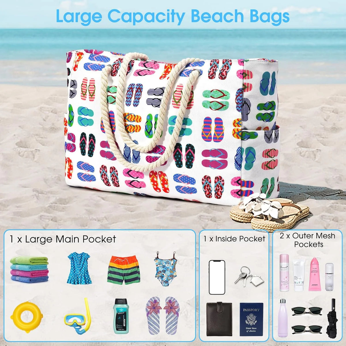 Beach Tote Oversized 20 L Waterproof & Sand-Resistant