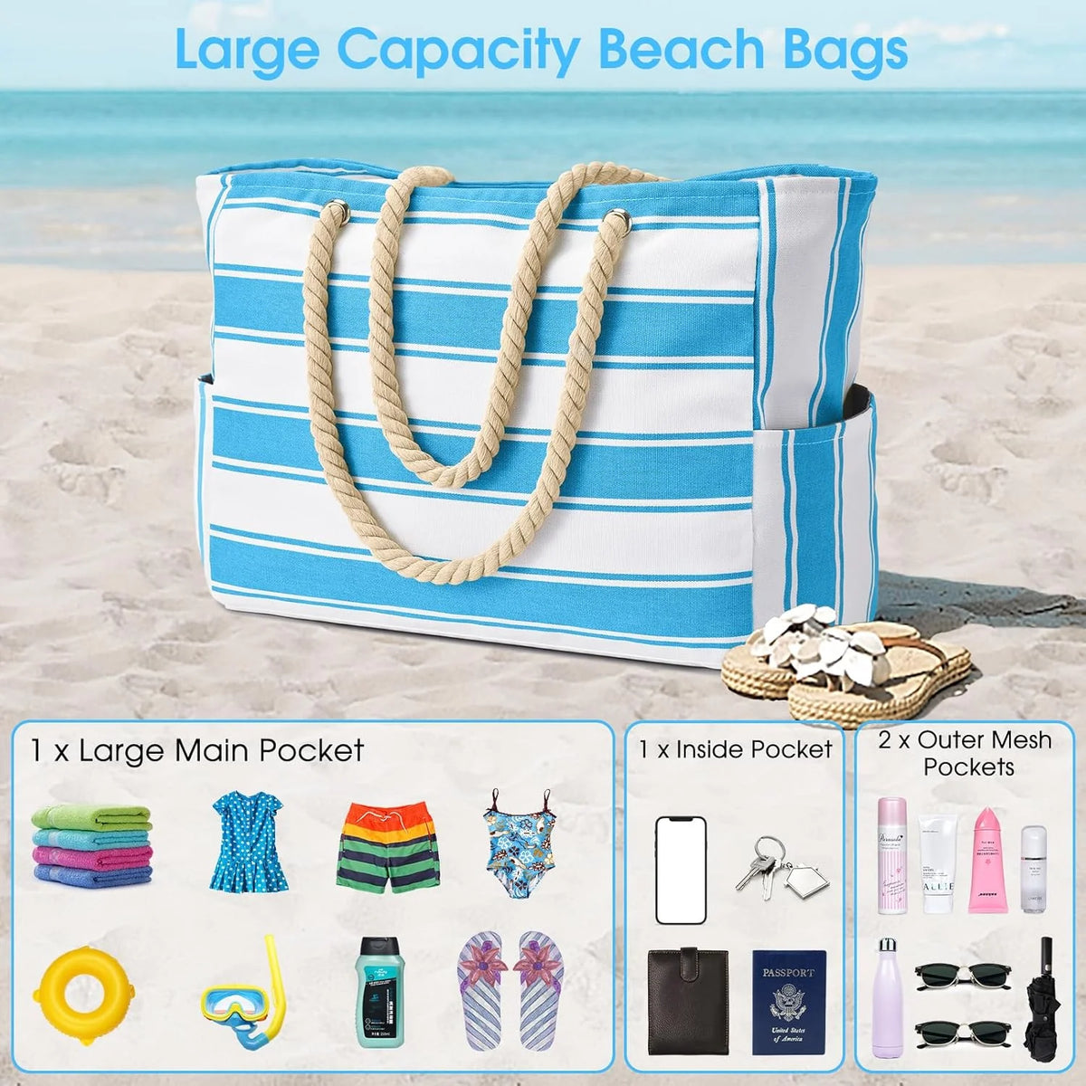 Beach Tote Oversized 20 L Waterproof & Sand-Resistant