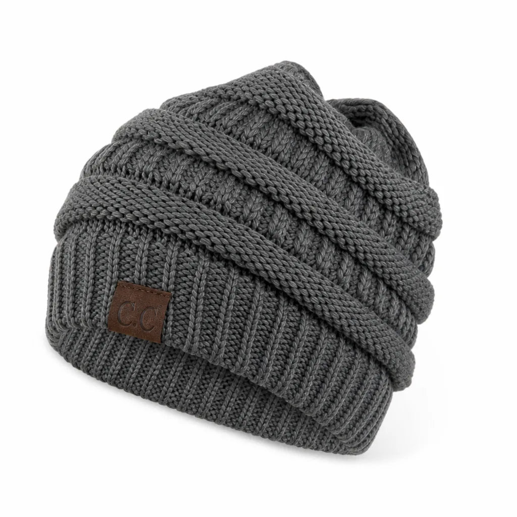 Beanie Ponytail Hole Soft Stretchy Acrylic