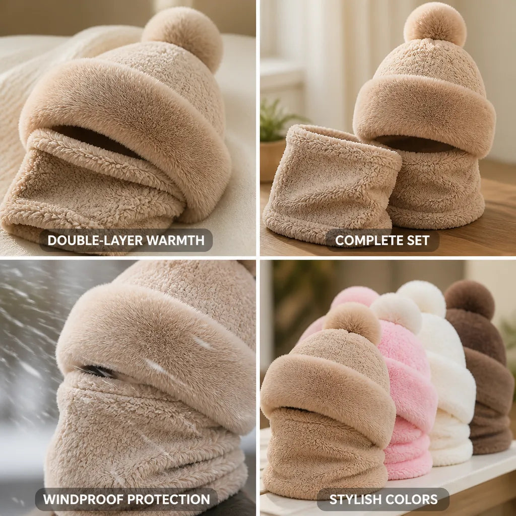 Beanie & Scarf Set Double-Layer Plush Windproof