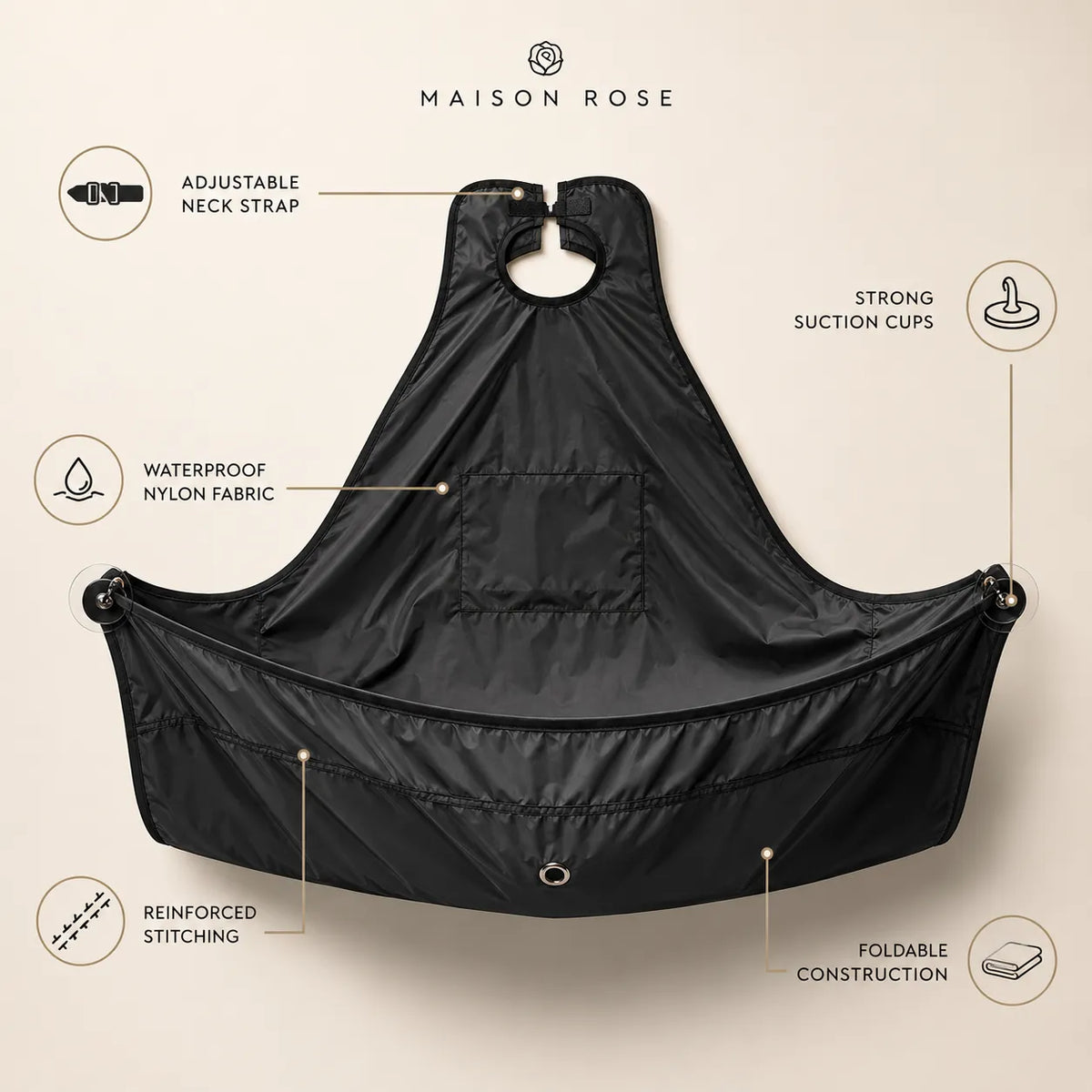 Beard Grooming Apron Water-Resistant Nylon Suction Cup Mirror Attachment