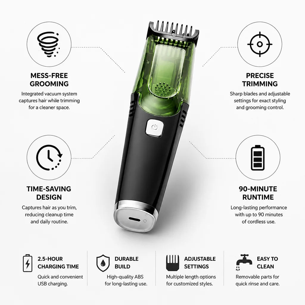 Beard Trimmer Integrated Vacuum 90-Minute Runtime