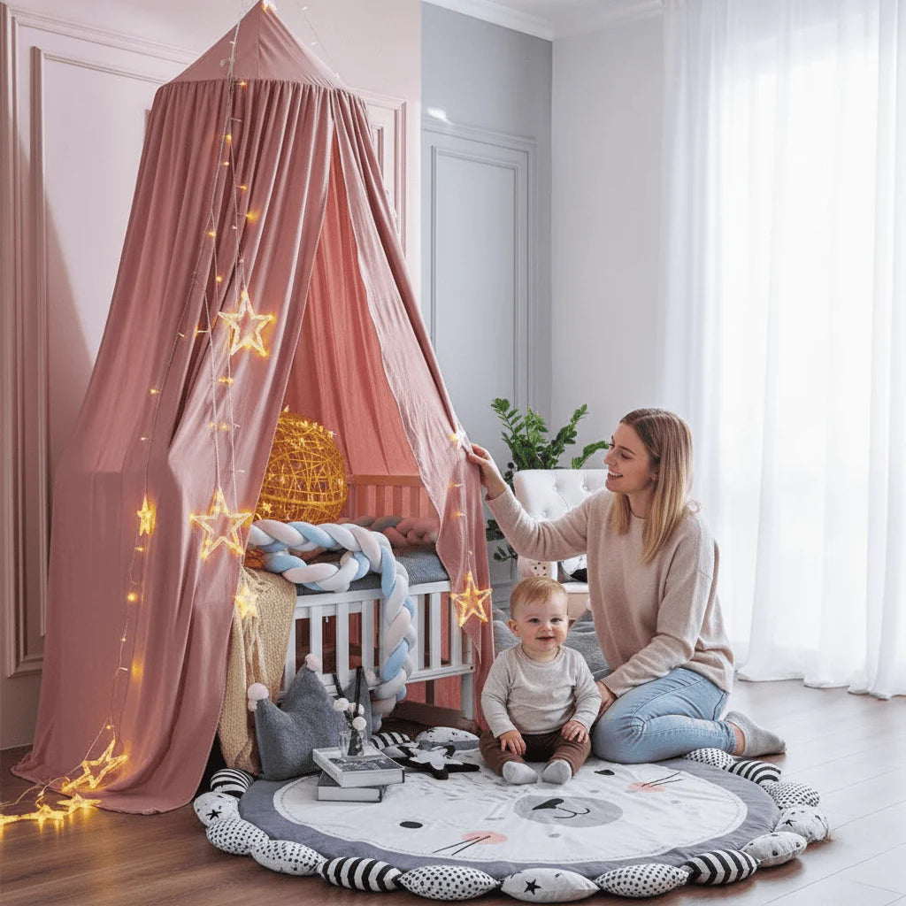 Bed Canopy Breathable Polyester-Cotton Blend Ceiling Mounting Kit Included