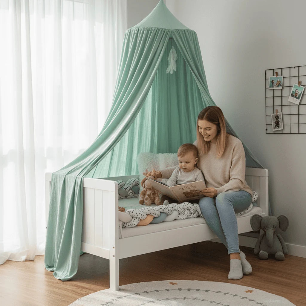 Bed Canopy Breathable Polyester-Cotton Blend Ceiling Mounting Kit Included