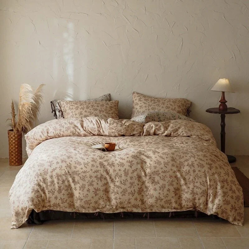 Bed Linen Set Breathable Cotton Delicate Floral 4-Piece