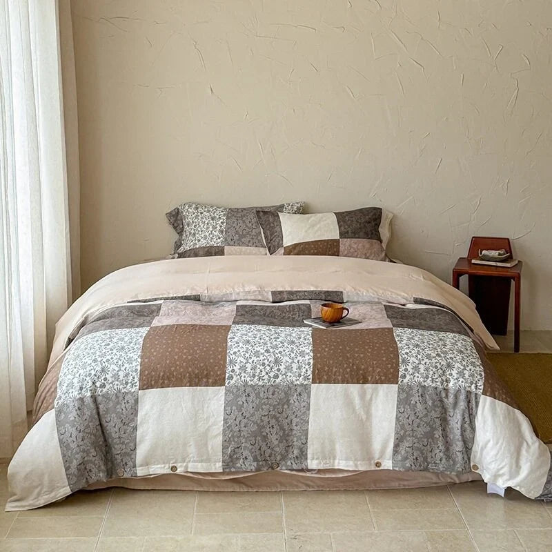 Bed Linen Set Breathable Cotton Delicate Floral 4-Piece