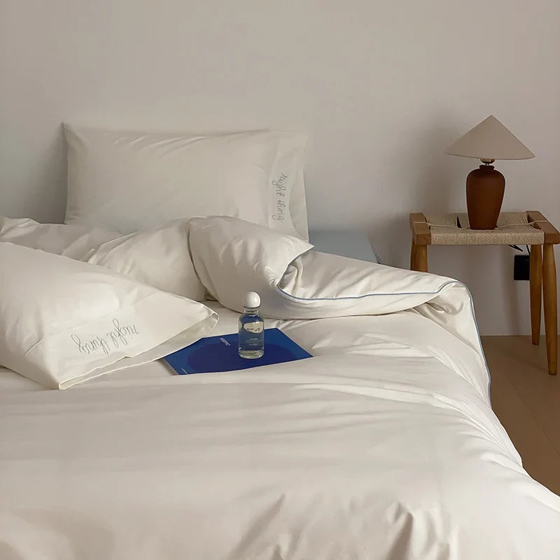 Bed Linen Set Cotton Satin Contrasting Piping