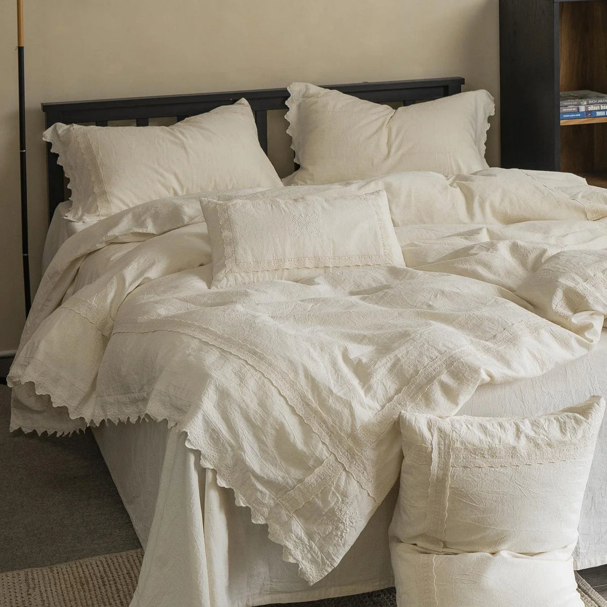 Bed Linen Set Washed Linen Embroidered Lace