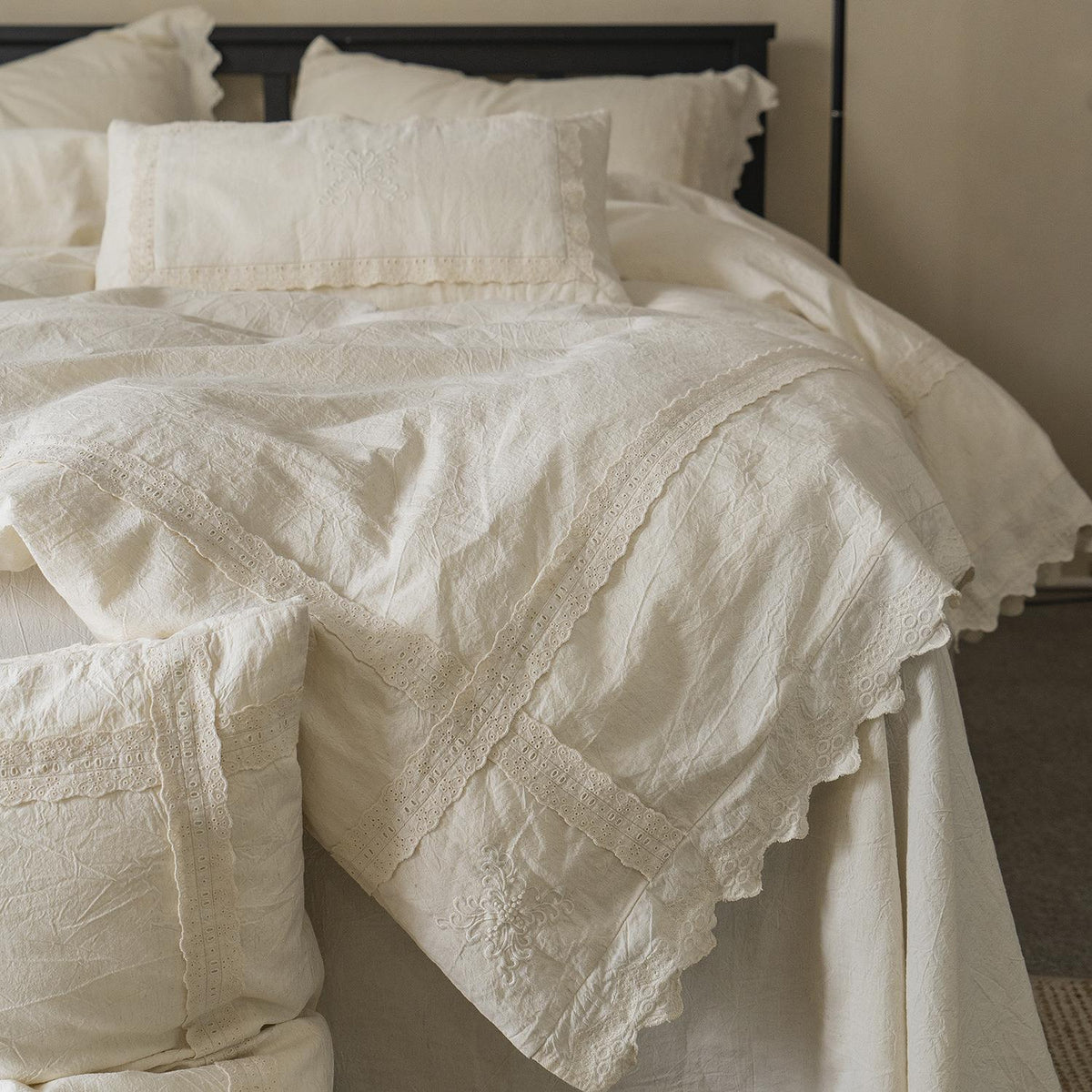 Bed Linen Set Washed Linen Embroidered Lace