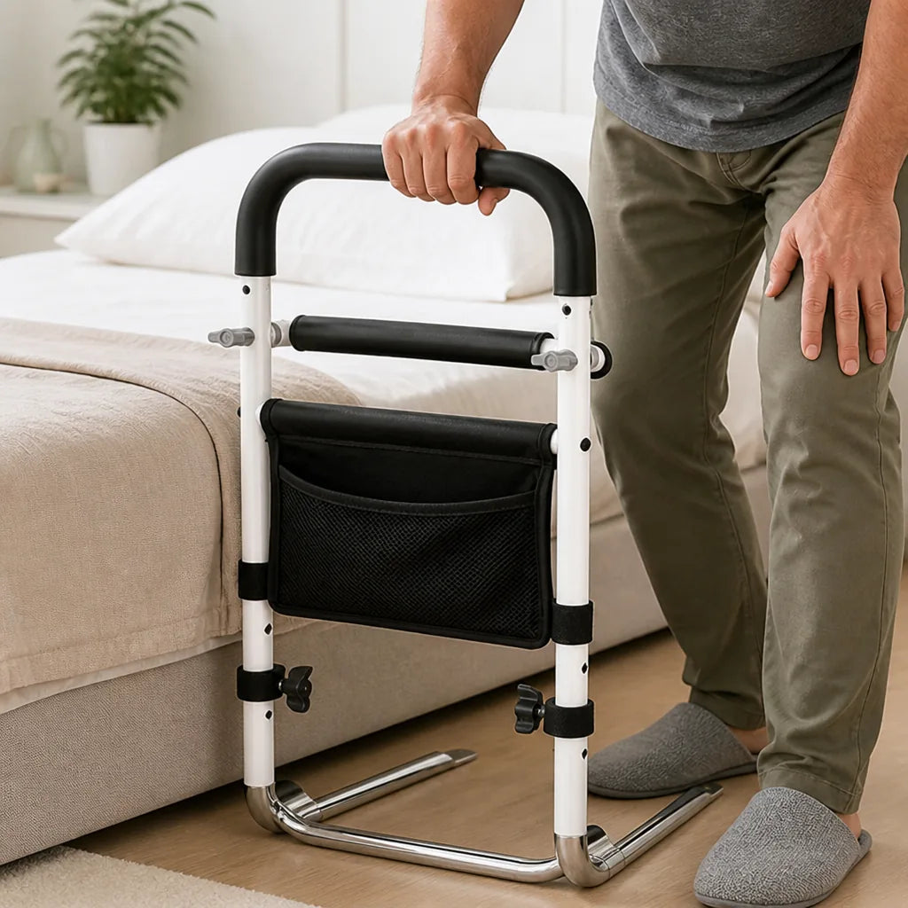 Bed Safety Rail Height Adjustable Non-Slip Handle Storage Pouch