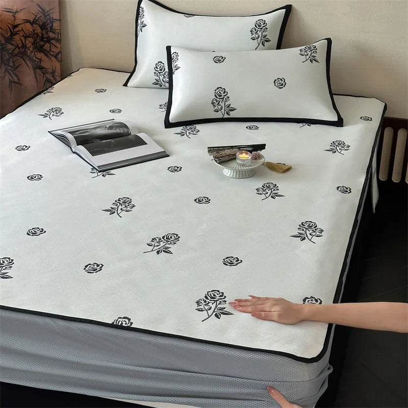 Bed Sheet Set Breathable Cotton Floral Print & Decorative Hem