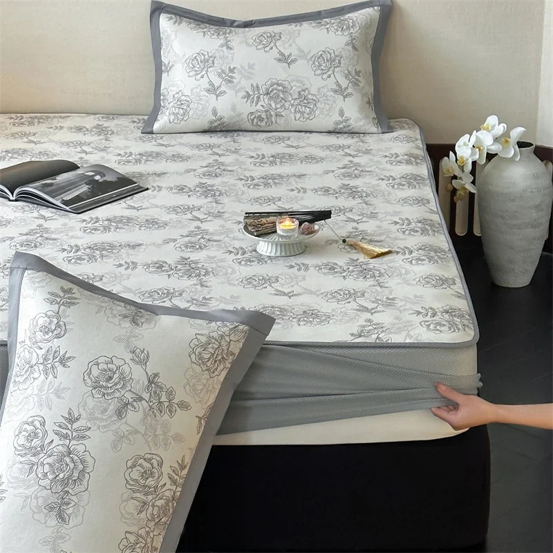 Bed Sheet Set Breathable Cotton Floral Print & Decorative Hem