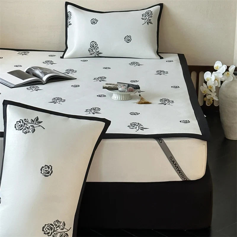 Bed Sheet Set Breathable Cotton Floral Print & Decorative Hem
