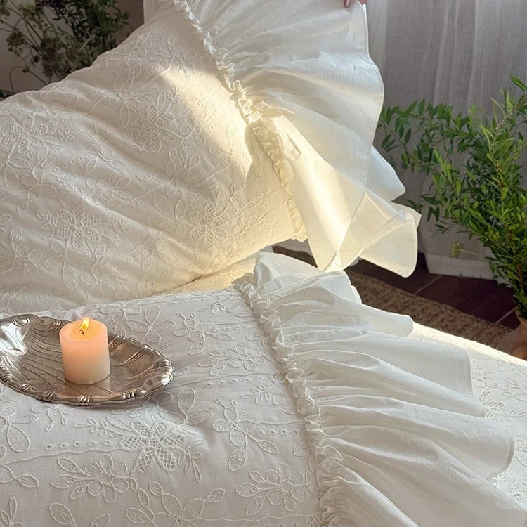 Bedding Set 100% Cotton Muslin Broderie Anglaise 4-Piece