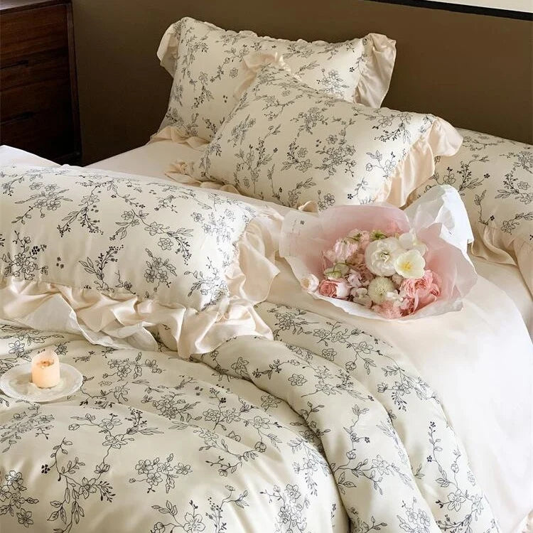 Bedding Set 100% Cotton Percale Floral Jacquard 4-Piece
